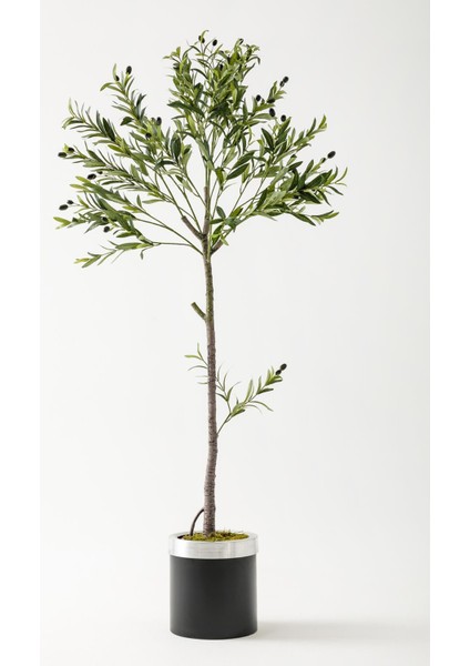 Yapay Zeytin Ağacı 160 cm Siyah Gümüş Metal Saksı