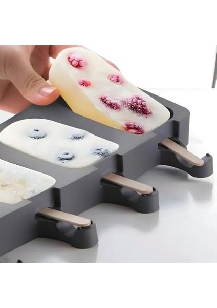Kalıbı 4 Bölmeli Büyük Boy Pratik Silikon Dondurma Kalıbı
