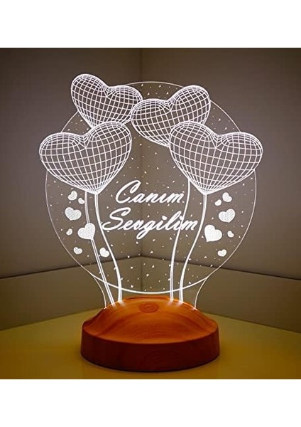 Şubat Hediyesi Canım Sevgilim, Sevgililer Günü Hediyesi Balon Kalpler Küre 3 Boyutlu 3D LED Lamba Gece ve Masa Lambası