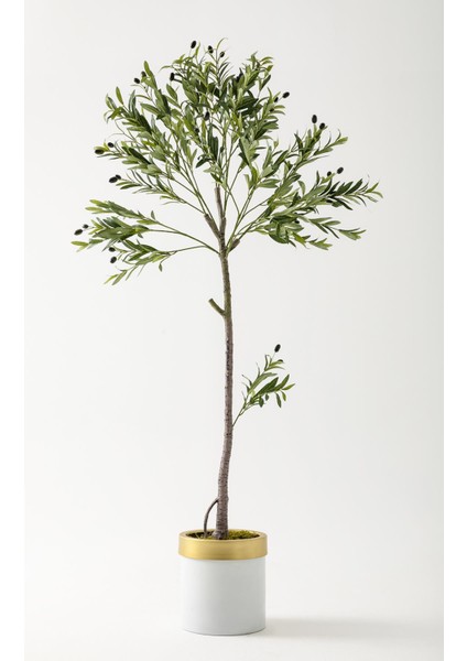 Yapay Zeytin Ağacı 160 cm Beyaz Gold Metal Saksı