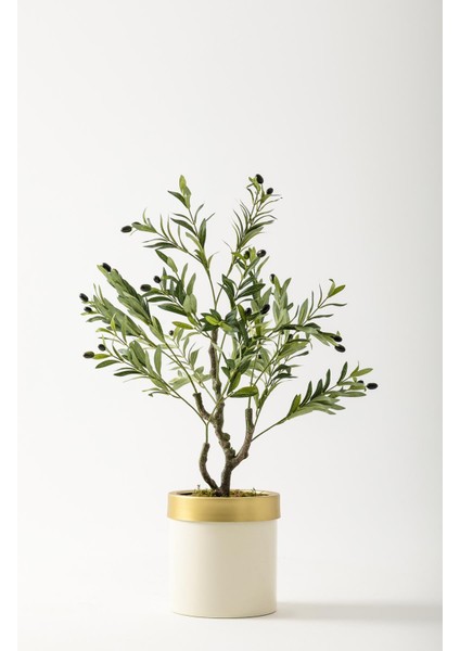 Yapay Zeytin Ağacı 85 cm Krem Gold Metal Saksı
