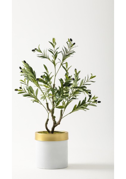 Yapay Zeytin Ağacı 85 cm Beyaz Gold Metal Saksı