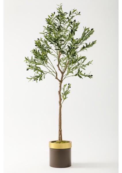 Yapay Zeytin Ağacı 175 cm Kahverengi Gold Metal Saksı