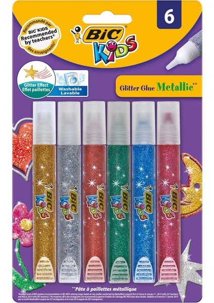 Kids Metalik Simli Yapıştırıcı 6'lı Blister, Su Bazlı Simli Yapıştırıcı, Çoğu Kumaştan Kolayca Çıkar