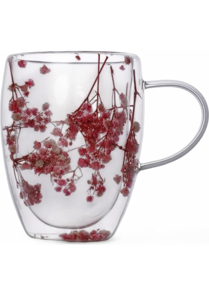 350ML Çift Cidarlı Çiçekli Kupa - Isıya Dayanıklı Çift Katmanlı Cam Çay & Kahve Kupası | Şık ve Ergonomik Tasarım