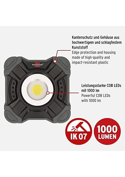 Şarj Edilebilir LED Çalışma Lambası Sh 1000 Ma (1000LM, IP54, Mıknatıslı ve Çıtçıtlı Şarj Edilebilir LED Çalışma Lambası, Sağlam Gövde)
