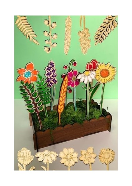 Inside Ahşap Boyama Seti, Çiçek Desenleri, 18-20 Cm, 10 Parça (10'lu Standlı)