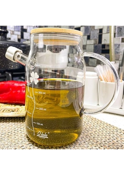 500ML Cam Yağdanlık Sirkelik Zetinyağı Ayçiçek Yağı Soslar ve Diğer Sıvılar Için Sağlıklı Ergonamik Tasarımı ile Kullanışlı Brosillikat Camdan Yapılmış Yağ Şişesi
