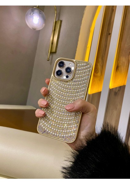 Iphone 14 Promax Uyumlu Parlak Işıl Taşlı Incili Premium Telefon Kılıfı