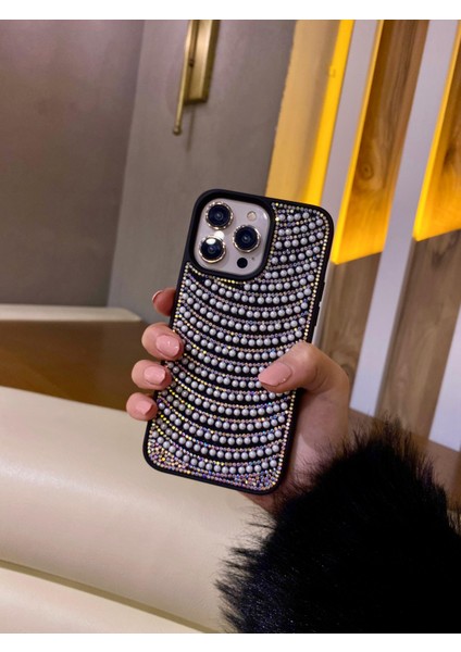 Iphone 14 Promax Uyumlu Parlak Işıl Taşlı Incili Premium Telefon Kılıfı