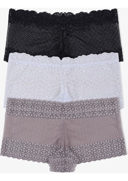 Kadın 3'lü Dantelli Boxer Külot (Farklı Dantel Seçenekleri)