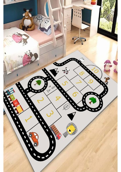 Elite Yıkanabilir Kaymaz Taban Çocuk Bebek Odası Halısı Oyun Halısı Seksek Trafik Yolu Oyun Halısı 1 Adet