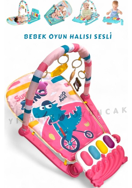 Elite Bebek Oyun Halısı Piyanolu, Gökkuşağı Dinozor Desenli 73 cm Sesli Dönenceli Bebek Halısı 1 Adet