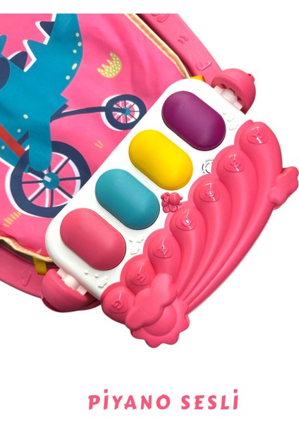 Elite Bebek Oyun Halısı Piyanolu, Gökkuşağı Dinozor Desenli 73 cm Sesli Dönenceli Bebek Halısı 1 Adet modelleri