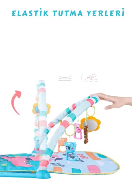 Elite Bebek Oyun Halısı Piyanolu, Gökkuşağı Dinozor Desenli 73 cm Sesli Dönenceli Bebek Halısı 1 Adet fırsatları