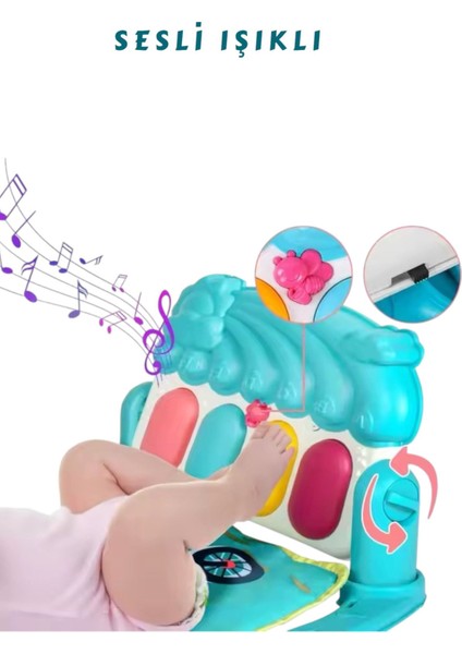 Elite Bebek Oyun Halısı Piyanolu, Gökkuşağı Dinozor Desenli 73 cm Sesli Dönenceli Bebek Halısı 1 Adet indirimleri