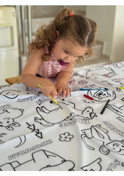 Elite 2li Set Kumaş Yıkanabilir Boyama Seti 12LI Boya ile Su Geçirmez Örtü Eğitici Boyama 100X150CM 1 Adet modelleri