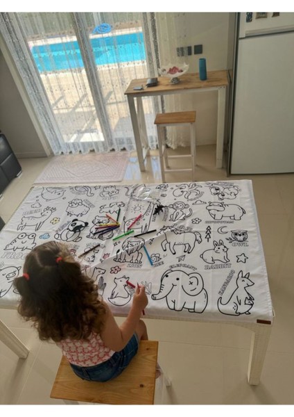 Elite 2li Set Kumaş Yıkanabilir Boyama Seti 12LI Boya ile Su Geçirmez Örtü Eğitici Boyama 100X150CM 1 Adet fırsatları