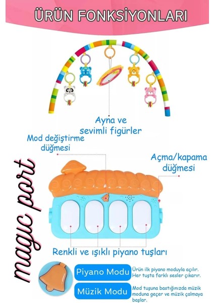 Elite Şık ve Canlı Kaliteli Sevimli Piyanolu Sesli Işıklı Aynalı Oyun Halısı 1 Adet