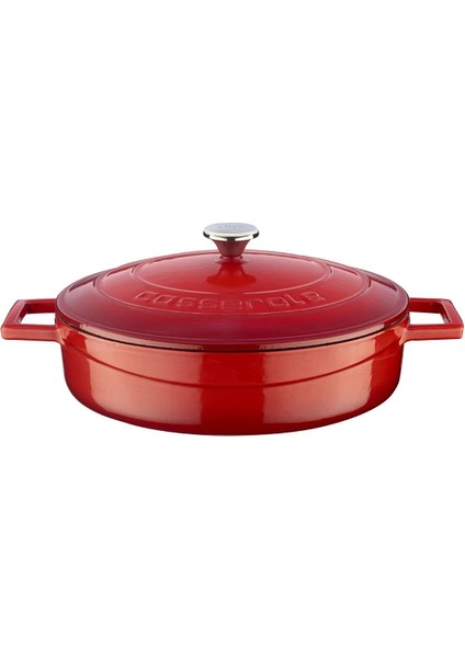 Metal Döküm Çok Amaçlı Yayvan Tencere, Trendy 24 cm 2.47 L Kırmızı