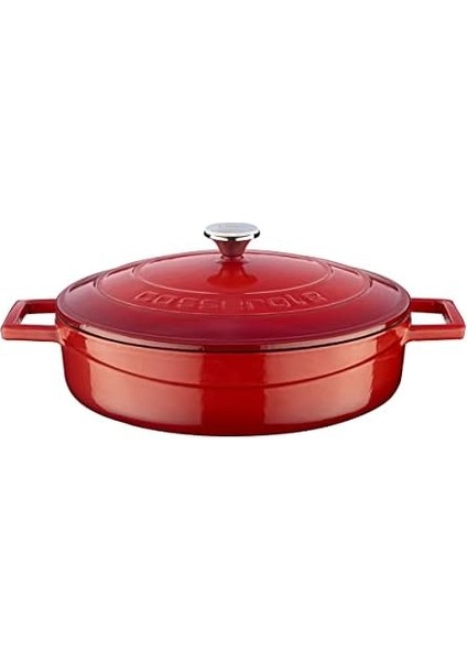 Metal Döküm Çok Amaçlı Yayvan Tencere, Trendy 24 cm 2.47 L Kırmızı