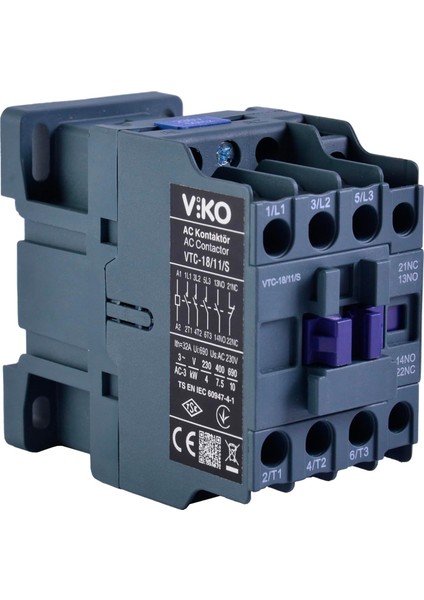 Kontaktör 7.5kw Ac3 18A 3p+1no+1nc Coil 230VAC