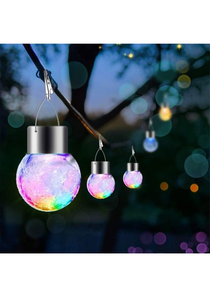Çatlamış Cam Tasarımlı Askılı Güneş Enerjili Gece Rengarenk Edecek 4'lü Sarkıt Rgb Solar Aydınlatma