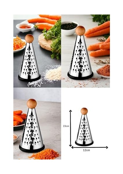 Ahşap Topuz Tutuculu 3 Taraflı Paslanmaz Çelik Lüks Şef Rendesi Orta Boy 23 * 12 Cm, Paslanmaz Çelik Rende