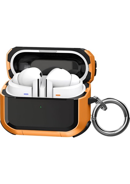 Samsung Galaxy Buds 3 Pro ve Buds 3 Uyumlu Darbelere Karşı Ultra Güçlü Çift Renkli Sert Kenar Mat Silikon Kılıf (Turuncu)