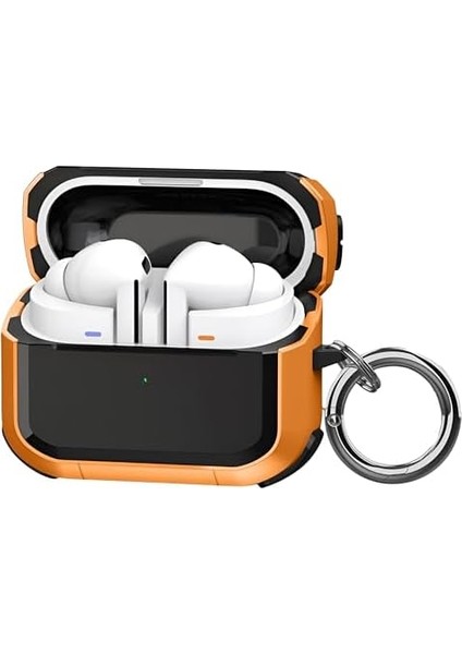 Samsung Galaxy Buds 3 Pro ve Buds 3 Uyumlu Darbelere Karşı Ultra Güçlü Çift Renkli Sert Kenar Mat Silikon Kılıf (Turuncu)