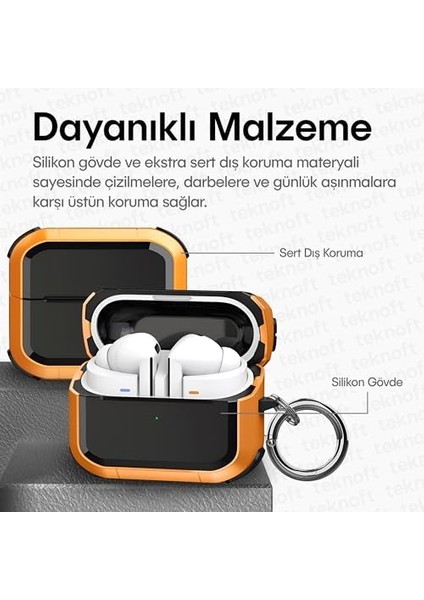 Samsung Galaxy Buds 3 Pro ve Buds 3 Uyumlu Darbelere Karşı Ultra Güçlü Çift Renkli Sert Kenar Mat Silikon Kılıf (Turuncu)