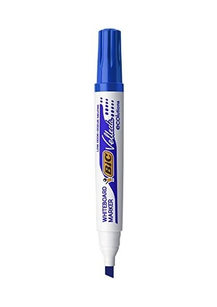 Velleda 1751 Eco Kesik Uçlu Beyaz Tahta Kalemi, Mavi, 12'li Kutu, 3,7 mm ile 5,5 mm Kalın Uç,kuru Silinebilir Mürekkep