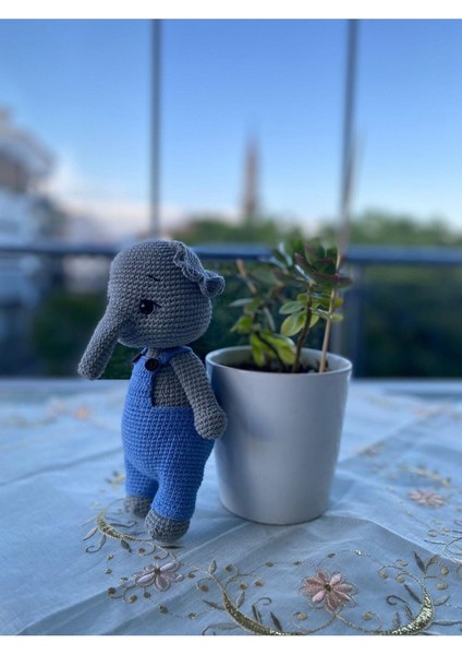 Gri Mavi Fil Amigurumi Organik Oyuncak 1 Adet fiyatları