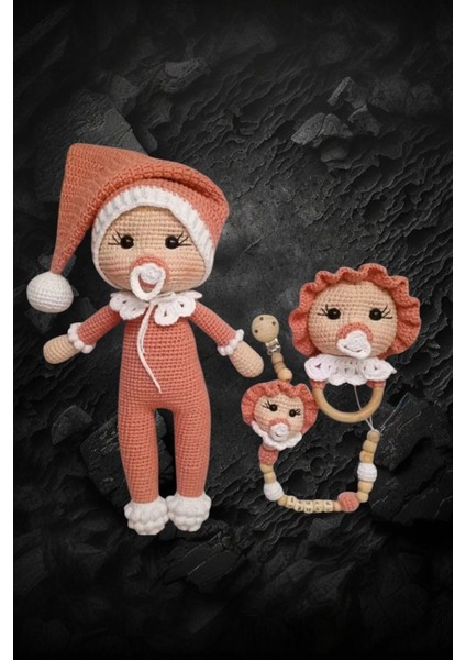 Şapkalı Bebek Emzik Zinciri Çıngırak 3lü Set(Kişiye Özel) 1 Adet modelleri