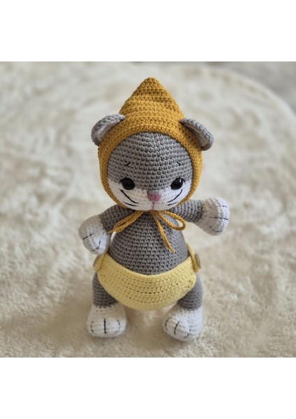 Amigurumi Tulumlu Kedicik Amigrumi Oyuncak Uyku Arkadaşı 1 Adet