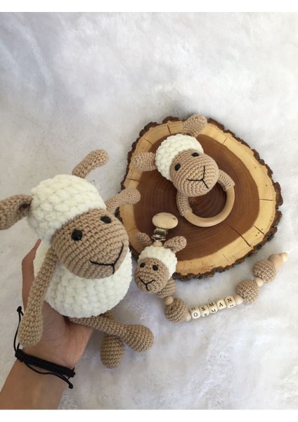Amigurumi Pofidik Kuzucuk Emzik Zinciri Çıngırak Uyku Arkadaşı Set 1 Adet