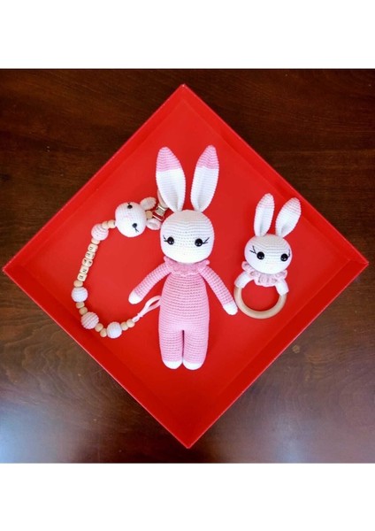 Amigurumi Örgü Uyku Arkadaşı- Çıngıraklı Diş Kaşıyıcı - Emzik Askısı Set 1 Adet