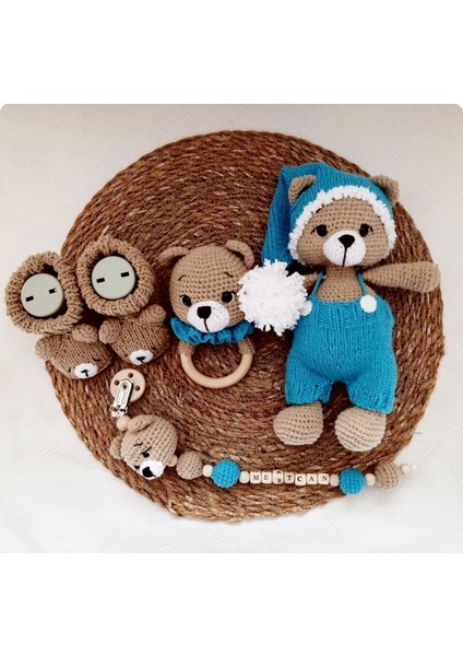 Elite Amigurumi Mavi 4lu Ayıcık Set - Organik Oyuncak - Hediyelik Oyuncak 1 Adet