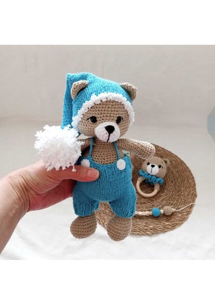 Elite Amigurumi Mavi 4lu Ayıcık Set - Organik Oyuncak - Hediyelik Oyuncak 1 Adet