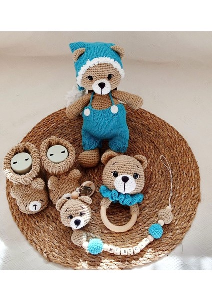 Elite Amigurumi Mavi 4lu Ayıcık Set - Organik Oyuncak - Hediyelik Oyuncak 1 Adet
