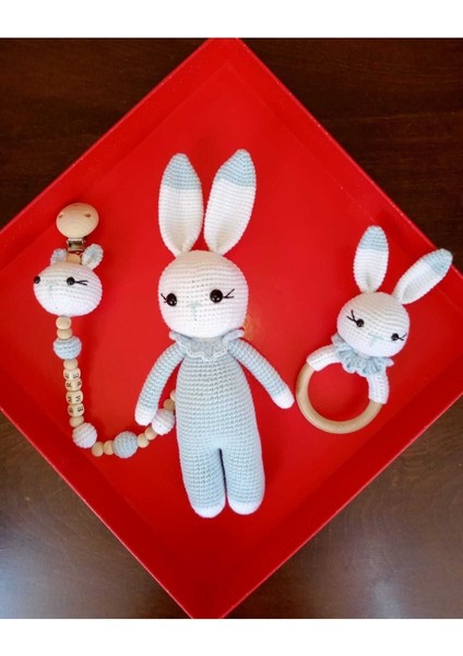 Amigurumi Örgü Uyku Arkadaşı- Çıngıraklı Diş Kaşıyıcı - Emzik Askısı Set 1 Adet