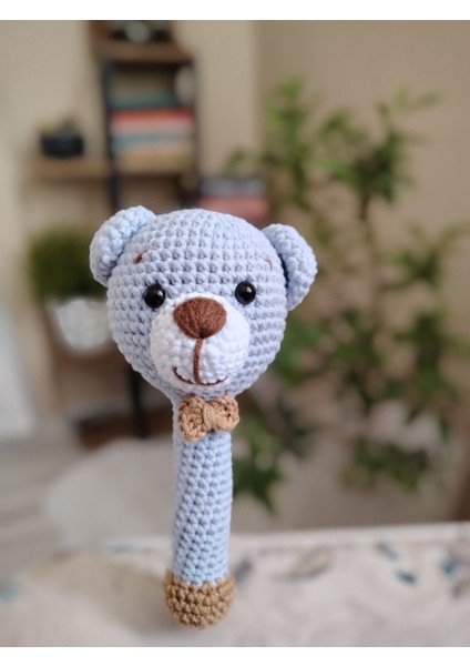 Amigurumi Hayvan Figürlü Saplı Sesli Çıngırak Bebek Oyuncağı 1 Adet