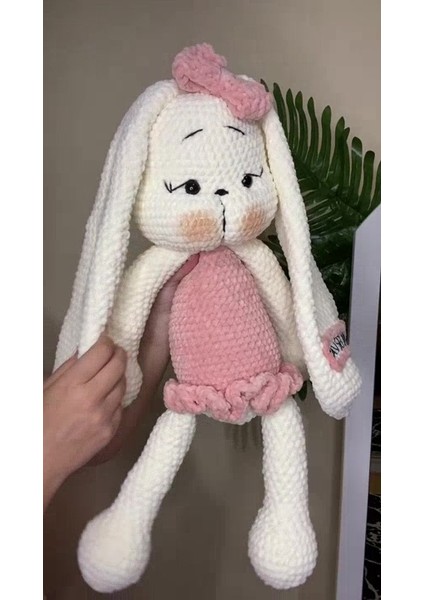 Elite 60CM Amigurumi El Yapımı Pudra Pembe Tavşan (Isim Işlemesi Yapılır) 1 Adet