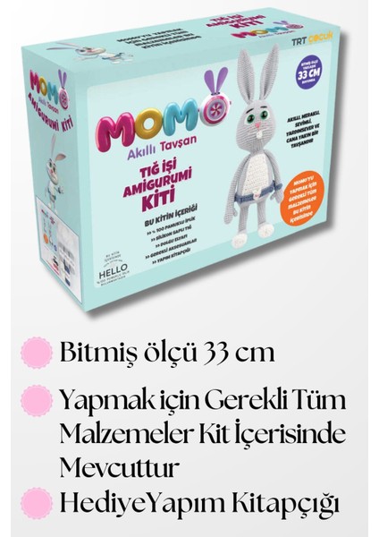 Elite Amigurumi Set, Akıllı Tavşan Momo, Amigurumi Oyuncak 1 Adet