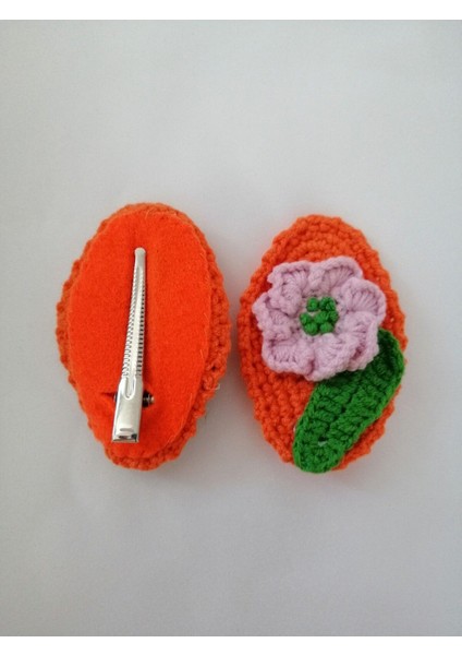 Amigurumi Klips Toka El Örgüsü 2'li Lila Çiçek Model 1 Adet