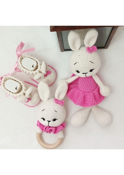 Elite Amigurumi 3lu Lena Tavsan Set - Hediyelik Organik Oyuncak 1 Adet