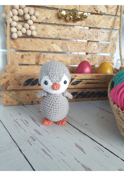 Amigurumi Örgü Oyuncak Gri Penguen Anahtarlik 1 Adet