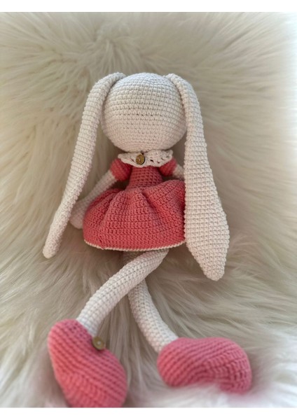 Elite Şapkalı Uzun Kulak Tavşan Amigurumi Organik Oyun Arkadaşı Ekrupembe 1 Adet