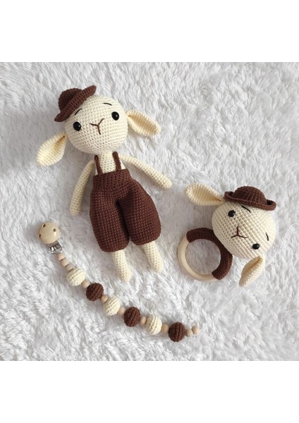 Amigurumi Şapkalı Tukumlu Tavşan Uyku Arkadaşı Emzik Zinciri Çıngırak Set 1 Adet