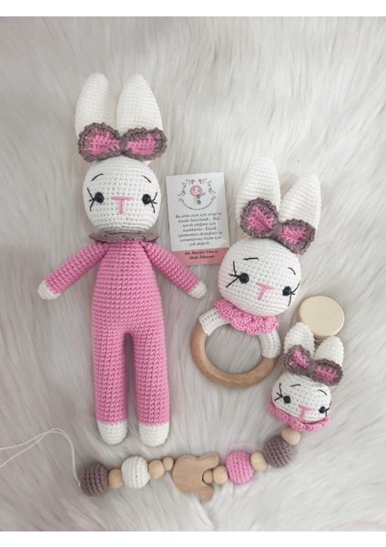 Amigurumi Organik Örgü Oyuncak Tavşan Set 1 Adet
